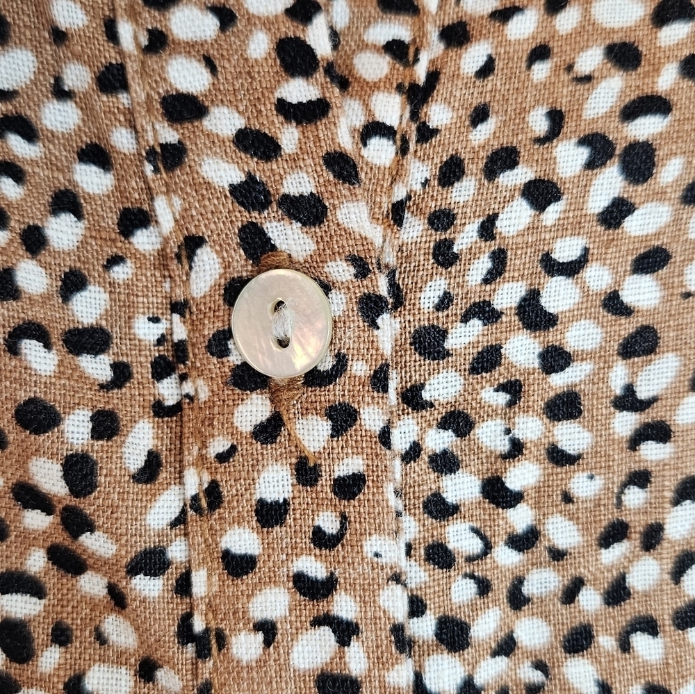 Tahari White Black Brown Print 100% Linen Buttondown Shirt Dress Sz M - Picture 4 of 10